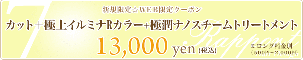 7. カット+極上イルミナRカラー+極潤ナノスチームトリートメント☆13,000円☆