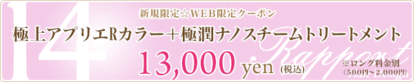 14. 極上アプリエRカラー+極潤ナノスチームトリートメント☆13,000円☆